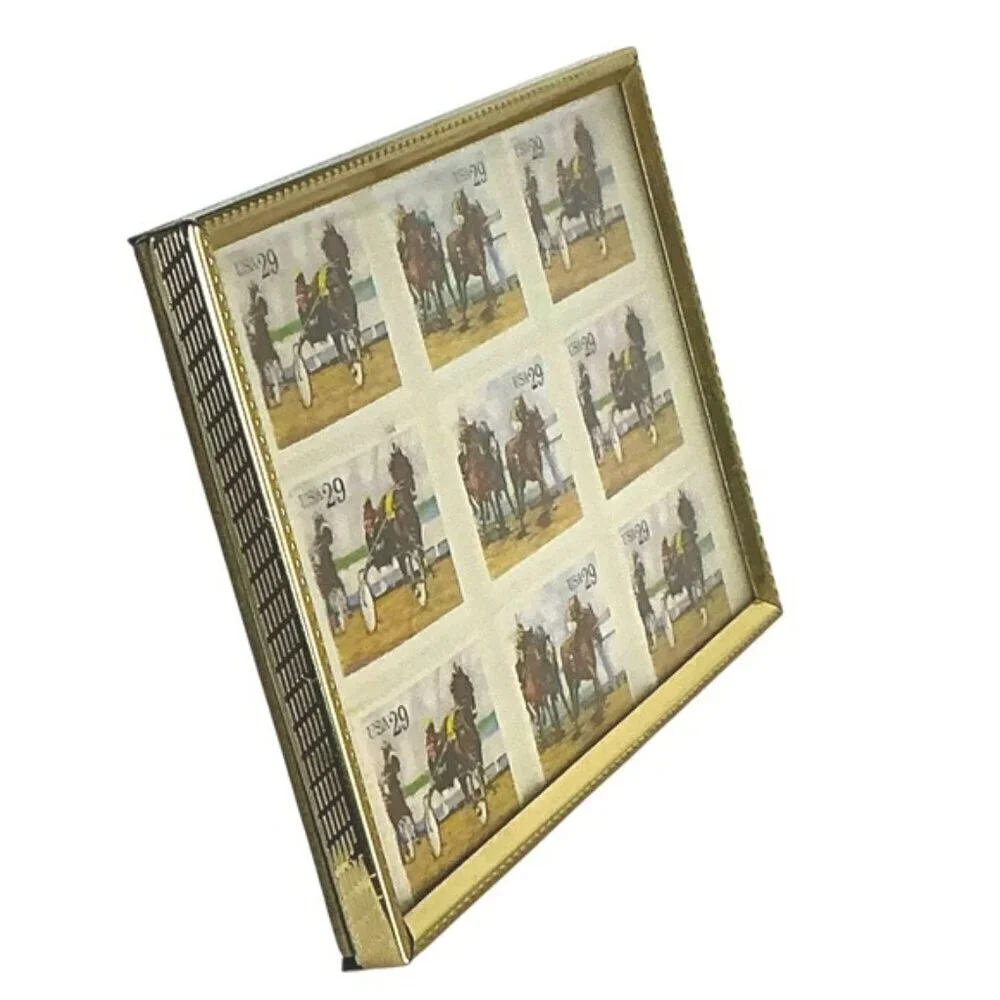 1993 Sporting Horses Harness Racing 29c Stamp Sheet of 9 in Gold Frame Stamp Art
